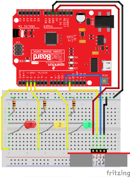 Stoplight example using using RYB LEDs and a distance sensor