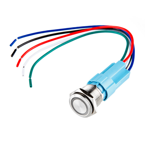 Metal Pushbutton with Wires - Latching (16mm, Yellow)