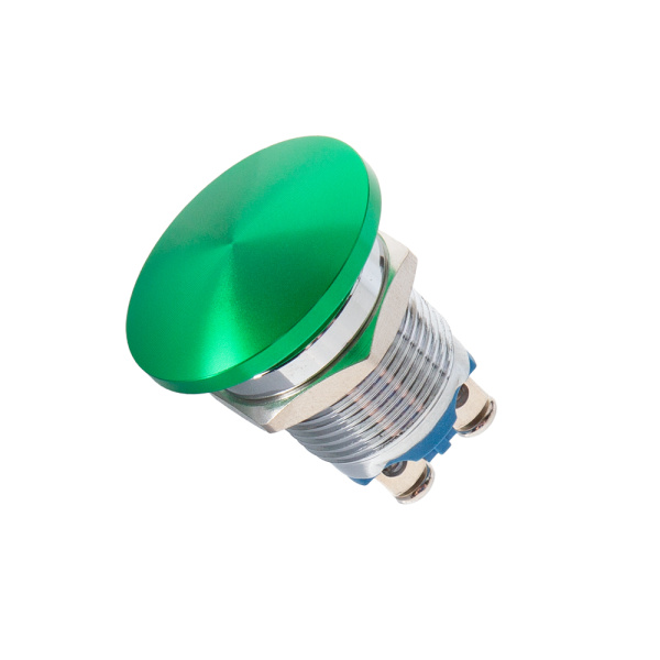 Metal Mushroom Head Pushbutton - Panel Mount (16mm, Green)