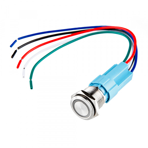 Metal Pushbutton with Wires - Momentary (16mm, Blue)