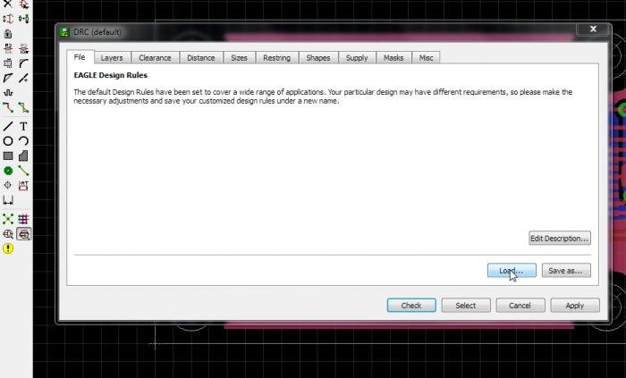 Eagle Design Rules DRC Dialog