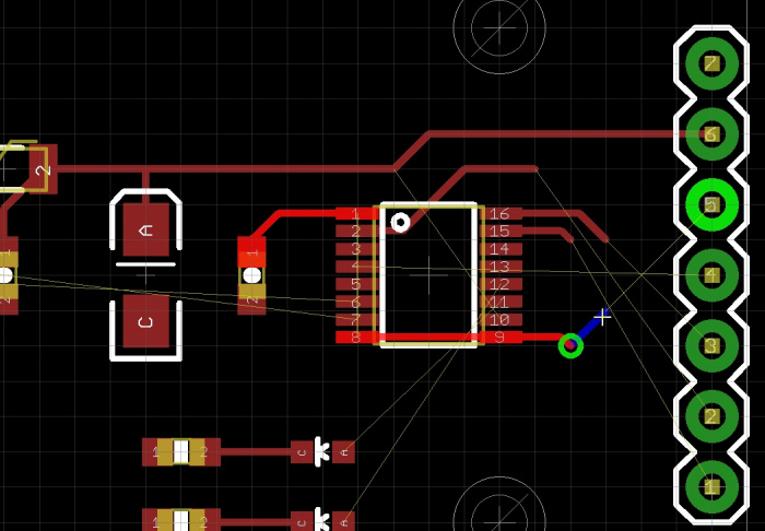 Routing, drop via, continue routing