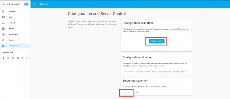 Check configuration and restart server